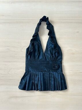 deadstock blue rosette bebe halter top